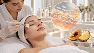 اجرای فیشیال آنزیمی روی صورت با اشاره تصویری به پاپایا و آناناس