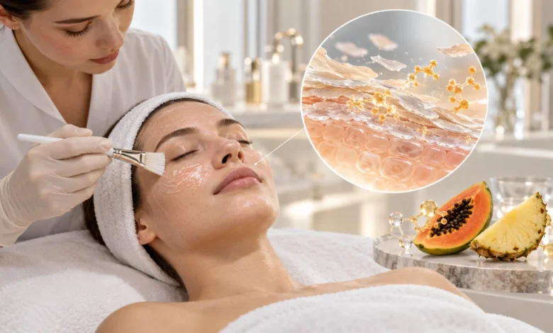 اجرای فیشیال آنزیمی روی صورت با اشاره تصویری به پاپایا و آناناس