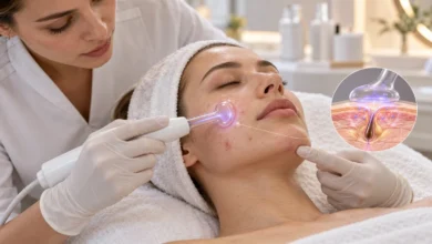 های‌فرکوئنسی صورت با الکترود شیشه‌ای برای پوست مستعد جوش