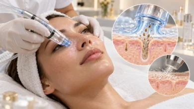 هیدروفیشیال صورت با هندپیس مکش و پاکسازی سطحی منافذ