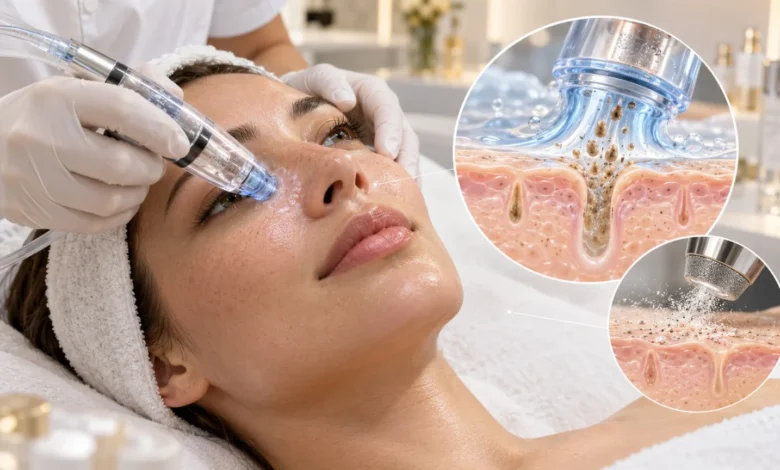 هیدروفیشیال صورت با هندپیس مکش و پاکسازی سطحی منافذ