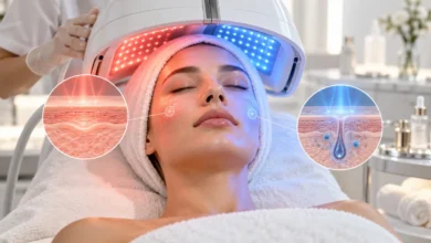 LED تراپی صورت با نور قرمز و آبی در فیشیال